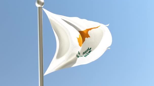 Cypriot Flag Flagpole Cyprus Flag Fluttering Wind — Vídeo de Stock