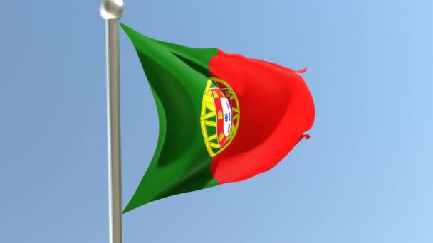Portugal Flag Flagpole Portuguese Flag Fluttering Wind — Stock Video