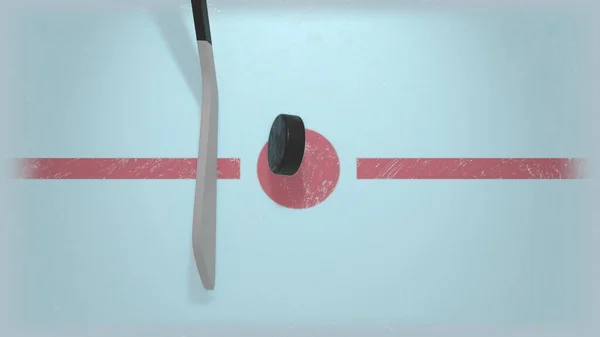 Hockey Konzept Puck Und Stock Auf Der Eisbahn Abbildung Für — Stockfoto