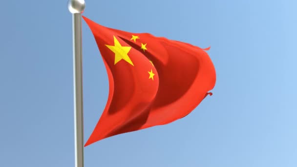 Čínská Vlajka Stožáru Čínská Vlajka Vlaje Větru — Stock video