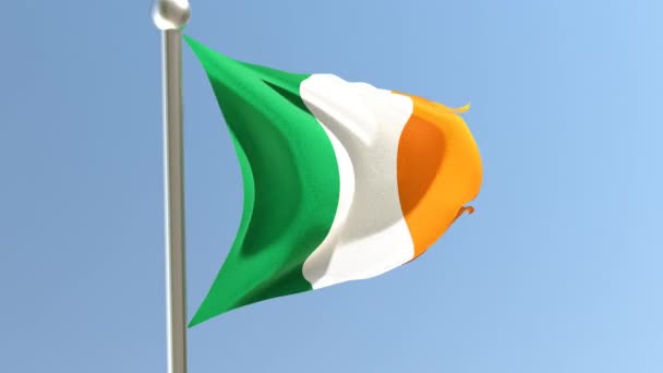 Irische Flagge Fahnenmast Irland Flagge Flattert Wind — Stockvideo