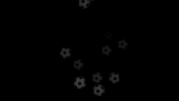 Many Soccer Balls Falling Black Background Football — Stock Video