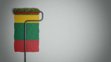 Patenci duvarı Litvanya bayrağının renkleriyle boyuyor. Seyahat konsepti. Litvanya.