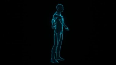 İnsan vücudu. İnsan modeli rotasyonu. Biyomühendislik ve tıbbi teknoloji kavramı. Döndürülebilir video.