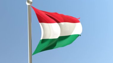 Bayrak direğinde Macar bayrağı. Rüzgarda dalgalanan Macaristan bayrağı.
