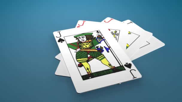 Čtverec Kluků Čtyři Hodní Kluci Karty Padají Stůl Poker Koncept — Stock video