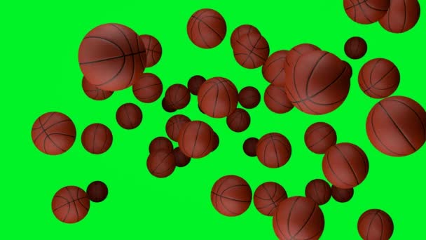 Баскетбольные Мячи Летят Камеру Хромакее Фоне — стоковое видео