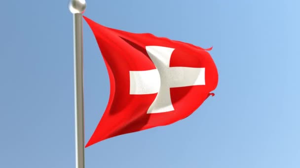 旗杆上挂着瑞士国旗 瑞士国旗在风中飘扬 — 图库视频影像