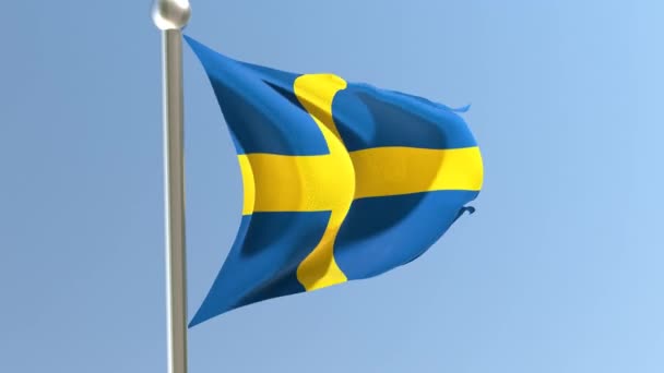 Σουηδική Σημαία Κοντάρι Σημαίας Σημαία Της Σουηδίας Κυματίζει Στον Άνεμο — Αρχείο Βίντεο
