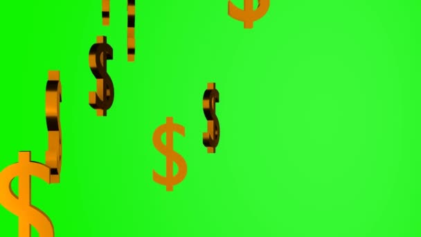 Golden Dollar Currency Signs Falling Chromakey Background Usa Money Usd — Stock Video