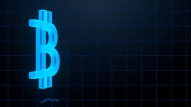 Modern Bitcoin işareti hologramı yukarı çıkıyor. Dijital para birimi kavramı. Kripto sembolü yansıması. Yatırım kavramı.