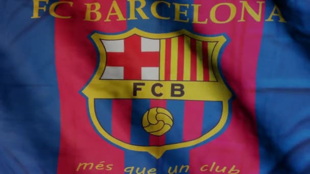 Sankt Petersburg Ryssland Barcelonas Fotbollsklubbsflagga Vinkar Vinden Barcelona — Stockvideo