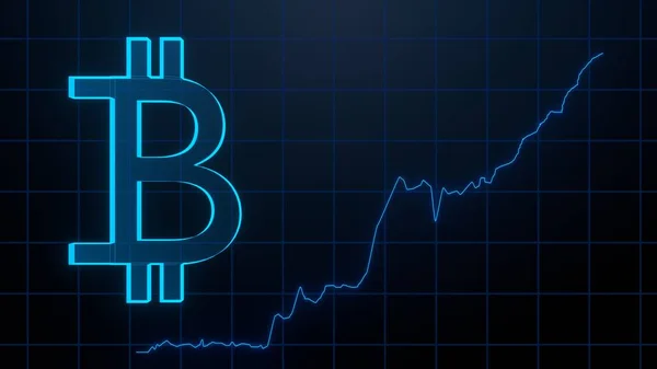 Сучасна Голограма Знаків Bitcoin Графіком Зростає Концепція Цифрової Валюти Проекція — стокове фото