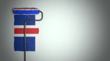 Patenci duvarı İzlanda bayrağının renkleriyle boyuyor. Seyahat konsepti. İzlanda.