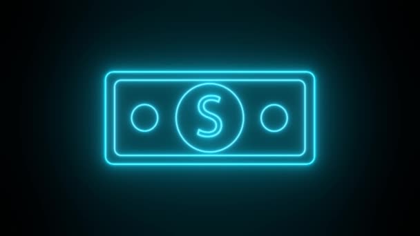 Neon Dollar Biljet Teken Lichtgevend Financieel Symbool — Stockvideo