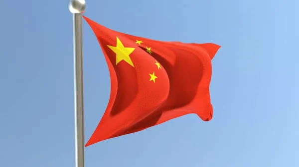 Bayrak Direğinde Çin Bayrağı Rüzgarda Dalgalanan Çin Bayrağı — Stok fotoğraf