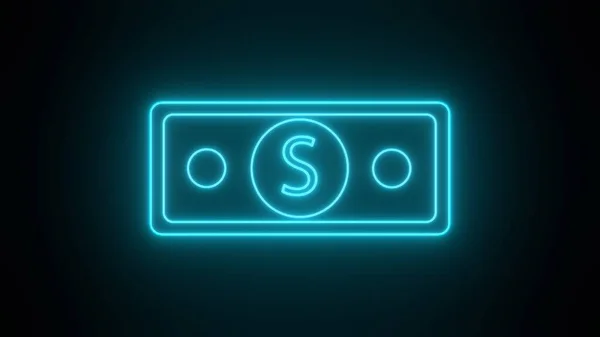 Znak Banknotu Neon Dollar Jasny Symbol Finansowania — Zdjęcie stockowe