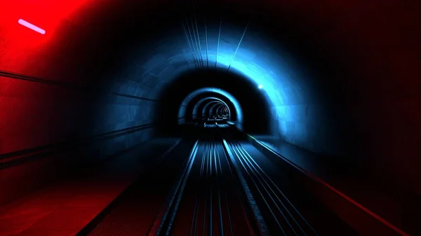 Metrón Megy Vonat Keresztülmegyünk Megvilágított Alagúton Földalatti — Stock Fotó