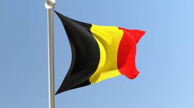 Belgian flag on flagpole. Belgium flag fluttering in the wind. National flag.