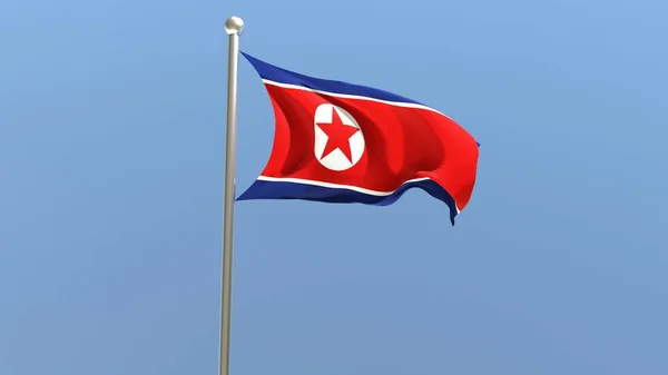 North Korean Flag Flagpole Dprk Flag Fluttering Wind National Flag — Zdjęcie stockowe