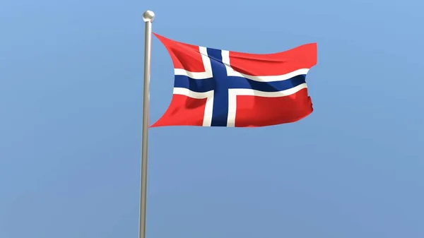 Norwegian flag on flagpole. Norway flag fluttering in the wind. National flag.