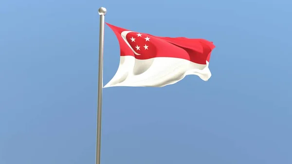 Флаг Сингапура Флагштоке Сингапурский Флаг Развевается Ветру Государственный Флаг — стоковое фото