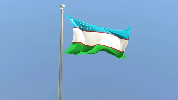 Uzbek Flag Flagpole Uzbekistan Flag Fluttering Wind National Flag — Stock Photo, Image