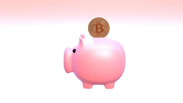 Piggy Bank Bitcoin Crypto Currency Btc Savings Cryptocurrency Mining — Stok fotoğraf