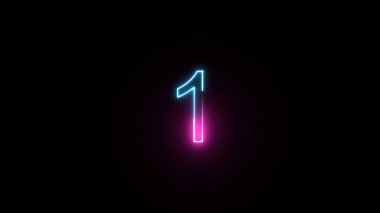 Neon number 1 on black background. One. Neon.