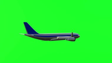 The air plane is flying on chromakey background. Passenger flight. Green screen.