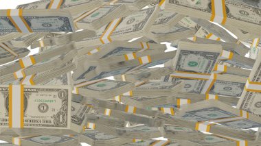 1 US dollar money composition. Financial background. Many banknotes and wads of money. Business or economy concept. Cash.