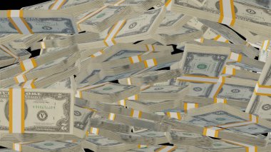 2 US dollar money composition. Financial background. Many banknotes and wads of money. Business or economy concept. Cash. 3D render.