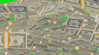 2 US dollar money composition. Financial background. Many banknotes and wads of money. Business or economy concept. Cash. 3D render.