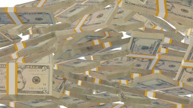 5 US dollar money composition. Financial background. Many banknotes and wads of money. Business or economy concept. Cash.