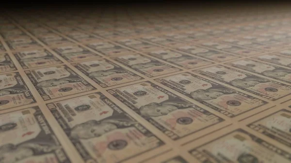 10 dollar bills on money printing machine. Printing cash. Banknotes.