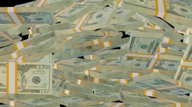 20 US dollar money composition. Financial background. Many banknotes and wads of money. Business or economy concept. Cash.