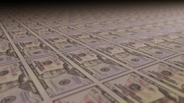 50 dollar bills on money printing machine. Printing cash. Banknotes.