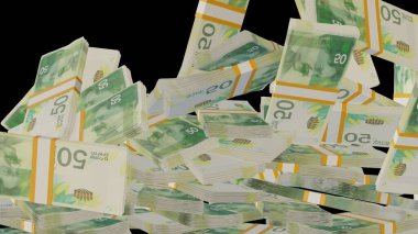 50 Israeli shekels money composition. Financial background. Many banknotes and wads of money. Business or economy concept. Cash.