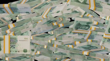 50 Chinese yuan money composition. Financial background. Many banknotes and wads of money. Business or economy concept. Cash.