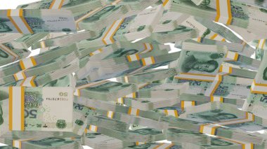 50 Chinese yuan money composition. Financial background. Many banknotes and wads of money. Business or economy concept. Cash.