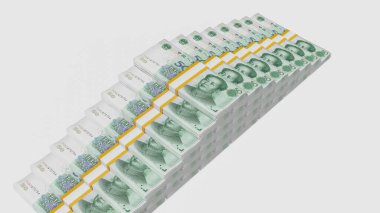 50 Chinese yuan money composition. Financial background. Many banknotes and wads of money. Business or economy concept. Cash.