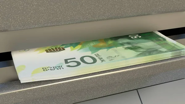 Israeli Shekels Cash Dispenser Withdrawal Cash Atm Financial Transaction Bank — Fotografia de Stock