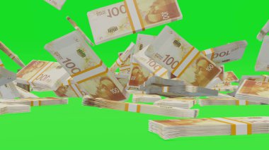 100 Israeli shekels money composition. Financial background. Many banknotes and wads of money. Business or economy concept. Cash.