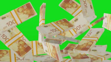 100 Israeli shekels money composition. Financial background. Many banknotes and wads of money. Business or economy concept. Cash.