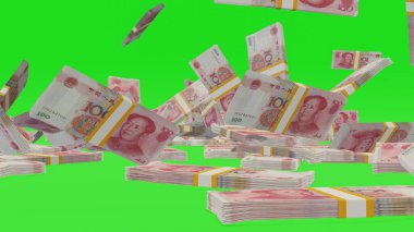 100 Chinese yuan money composition. Financial background. Many banknotes and wads of money. Business or economy concept. Cash.