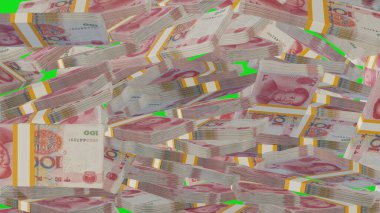 100 Chinese yuan money composition. Financial background. Many banknotes and wads of money. Business or economy concept. Cash.
