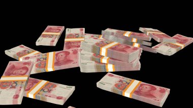 100 Chinese yuan money composition. Financial background. Many banknotes and wads of money. Business or economy concept. Cash.