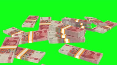 100 Chinese yuan money composition. Financial background. Many banknotes and wads of money. Business or economy concept. Cash.