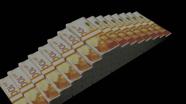 100 Israeli Shekels Money Composition Financial Background Many Banknotes Wads — Zdjęcie stockowe