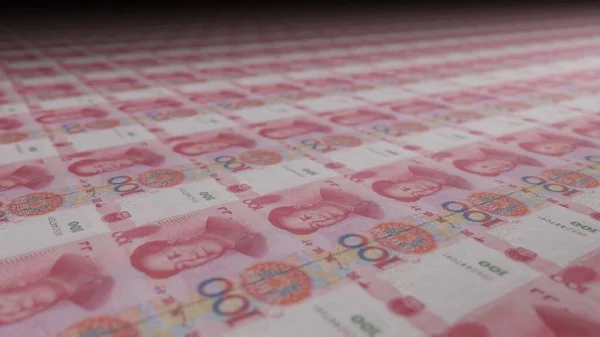 100 Китайських Юаней Друкарську Машину Ілюстрація Друку Готівки Банкноти Кій — стокове фото